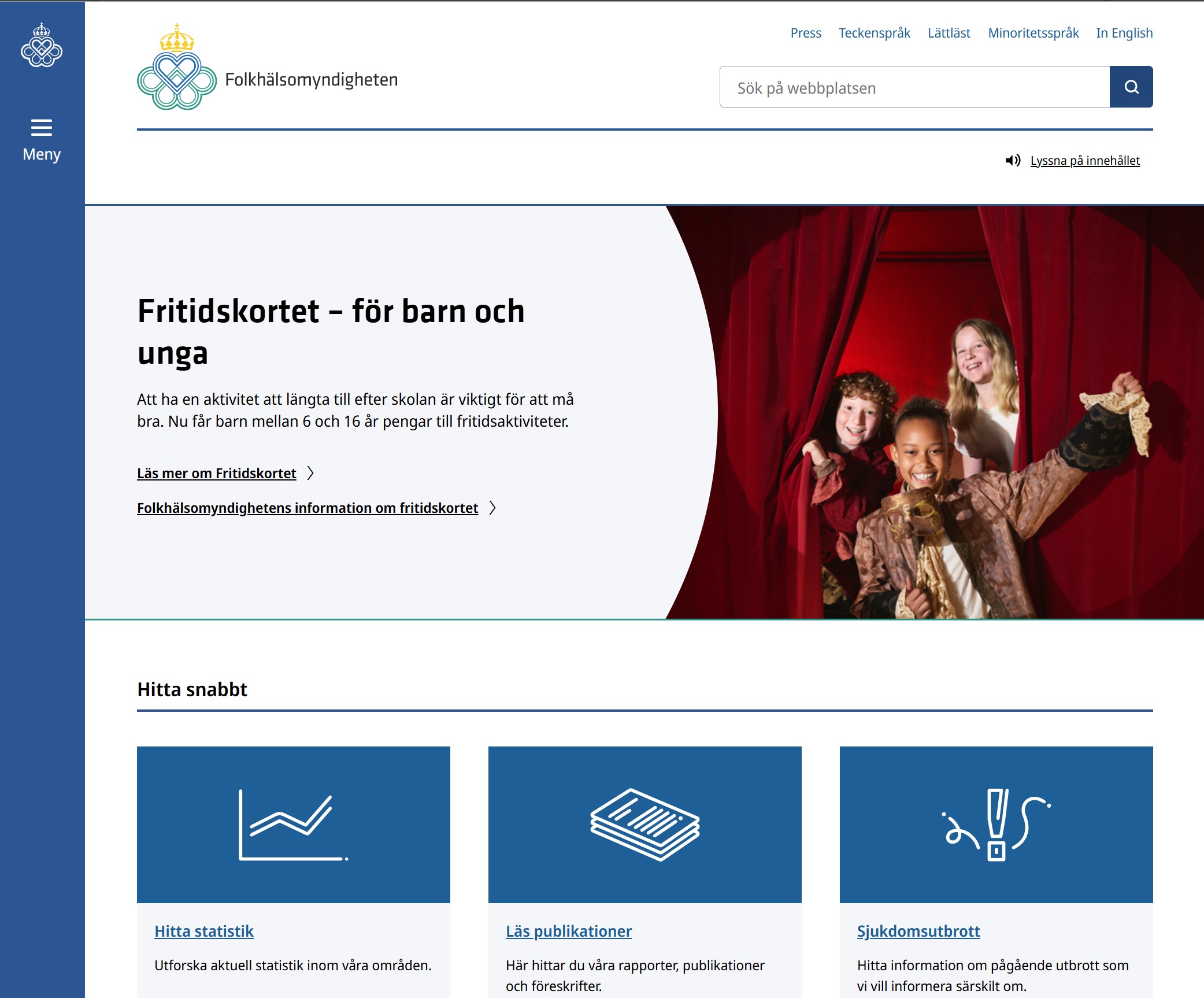 Skärmbild av Folkhälsomyndighetens webbplats